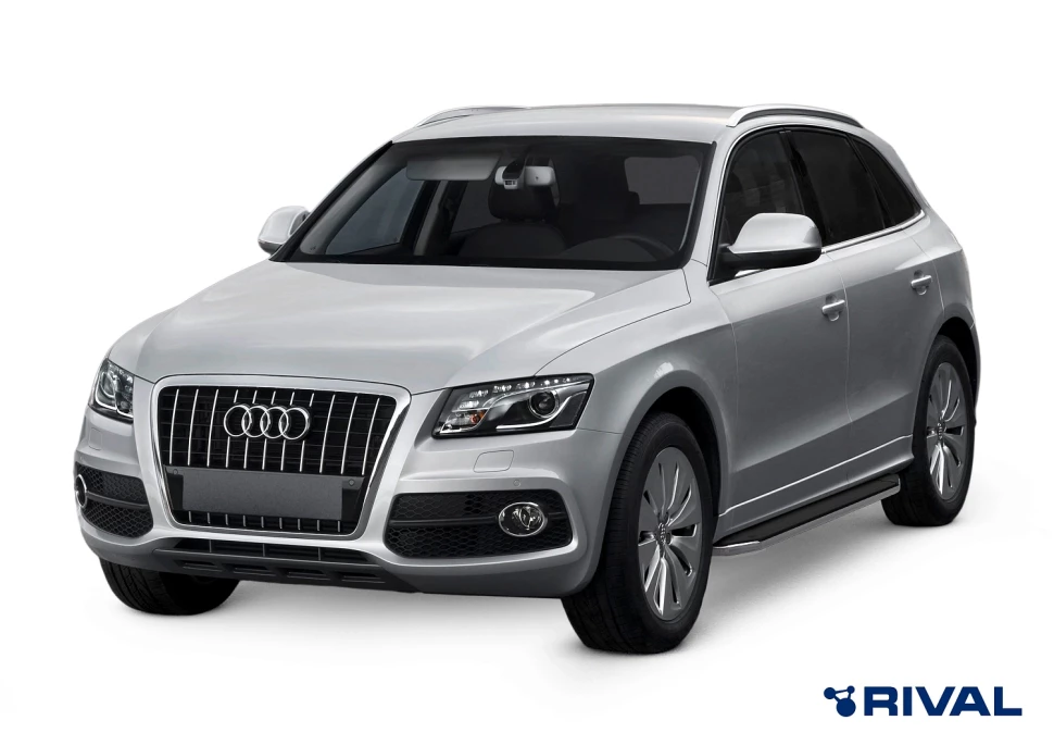 Пороги на автомобиль (подножки) "Premium" Rival для Audi Q5 I (искл. S-Line) 2008-2017, 193 см, 2 шт., алюминий, A193ALP.0302.1