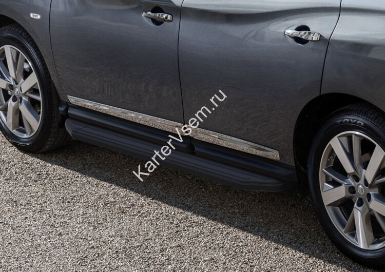 Пороги площадки (подножки) "Premium-Black" Rival для Nissan Pathfinder R52 2014-2017, 193 см, 2 шт., алюминий, A193ALB.4107.1