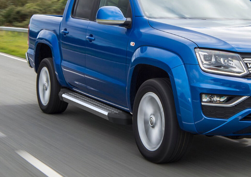 Пороги площадки (подножки) "Bmw-Style круг" Rival для Volkswagen Amarok I рестайлинг 2016-2019, 193 см, 2 шт., алюминий, D193AL.5803.2 с доставкой по всей России