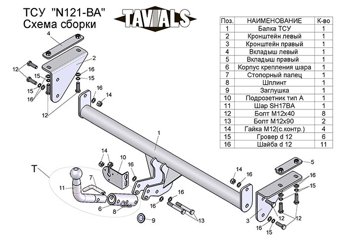 Фаркоп Nissan Qashqai с быстросъёмным шаром (ТСУ) арт. N121-BA