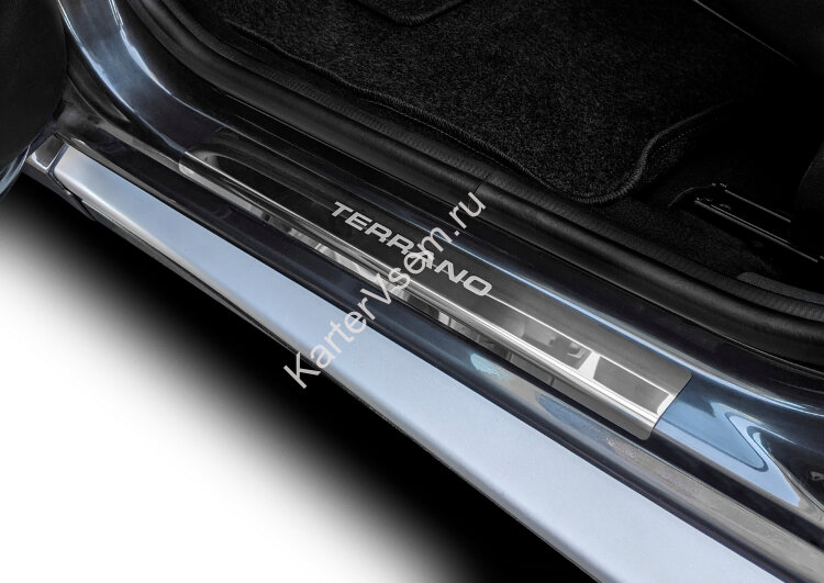 Накладки на пороги AutoMax для Nissan Terrano III 2014-2017 2017-н.в., нерж. сталь, с надписью, 4 шт., AMNITER01 с доставкой по всей России