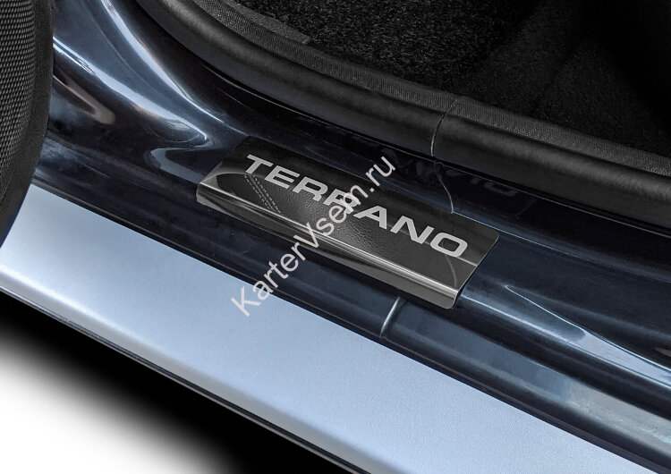 Накладки на пороги AutoMax для Nissan Terrano III 2014-2017 2017-н.в., нерж. сталь, с надписью, 4 шт., AMNITER01