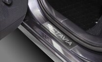 Накладки на пороги AutoMax для Skoda Octavia A7 2013-2020, нерж. сталь, с надписью, 4 шт., AMSKOCT01