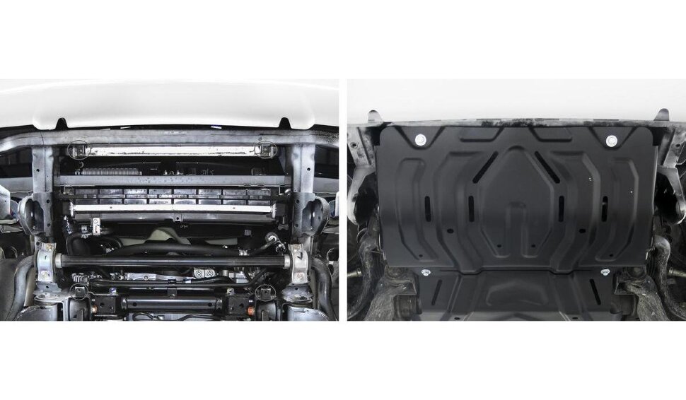 Защита радиатора Rival для Mitsubishi L200 V 2015-2019 2018-н.в., сталь 3 мм, с крепежом, штампованная, 2111.4046.2.3