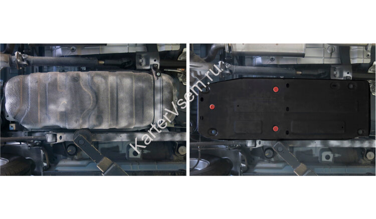 Защита топливного бака АвтоБроня для SsangYong Kyron I рестайлинг 2007-2016, штампованная, сталь 1.8 мм, с крепежом, 111.05313.1