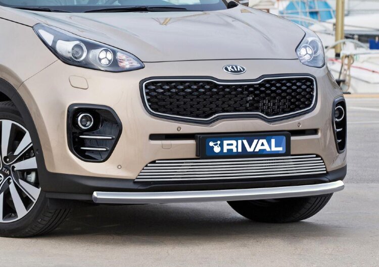 Защита переднего бампера d57 + комплект крепежа, RIVAL, Kia Sportage 2016-