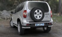 Защита заднего бампера d57 уголки + комплект крепежа, RIVAL, Chevrolet Niva 2009-