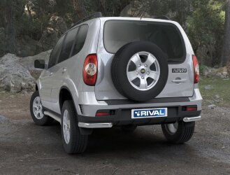 Защита заднего бампера d57 уголки + комплект крепежа, RIVAL, Chevrolet Niva 2009-