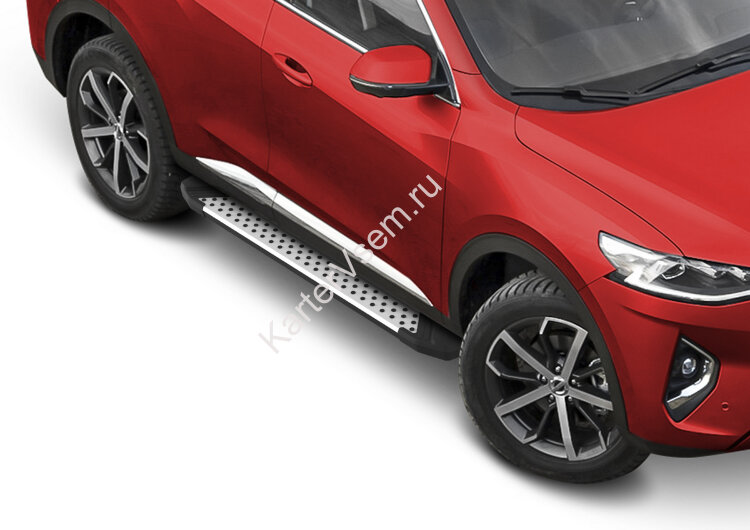 Пороги на автомобиль "Bmw-Style круг" Rival для Haval F7x 2019-2022 2022-н.в., 180 см, 2 шт., алюминий, D180AL.9403.1