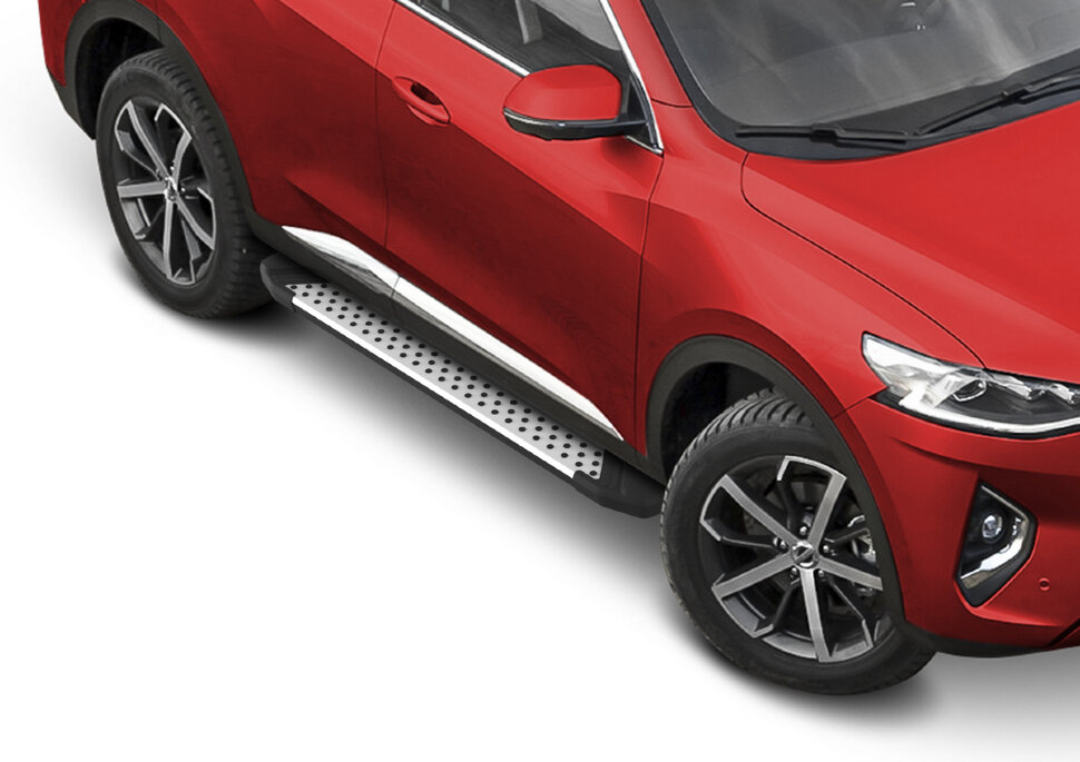 Пороги площадки (подножки) "Bmw-Style круг" Rival для Haval F7x 2019-2022 2022-н.в., 180 см, 2 шт., алюминий, D180AL.9403.1 с доставкой по всей России