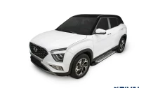 Пороги на автомобиль (подножки) "Bmw-Style круг" Rival для Hyundai Creta II 2021-н.в., 173 см, 2 шт., алюминий, D173AL.2314.1