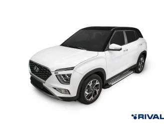 Пороги на автомобиль (подножки) "Bmw-Style круг" Rival для Hyundai Creta II 2021-н.в., 173 см, 2 шт., алюминий, D173AL.2314.1