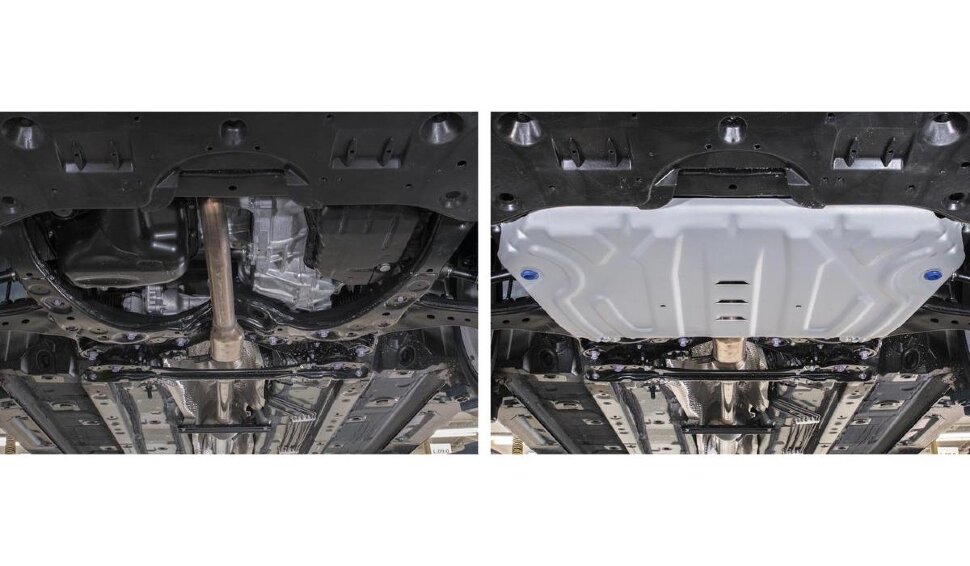 Защита картера и КПП Rival (увеличенная) для Toyota Camry XV70 2018-2021 2021-н.в., штампованная, алюминий 3 мм, с крепежом, 333.9518.2