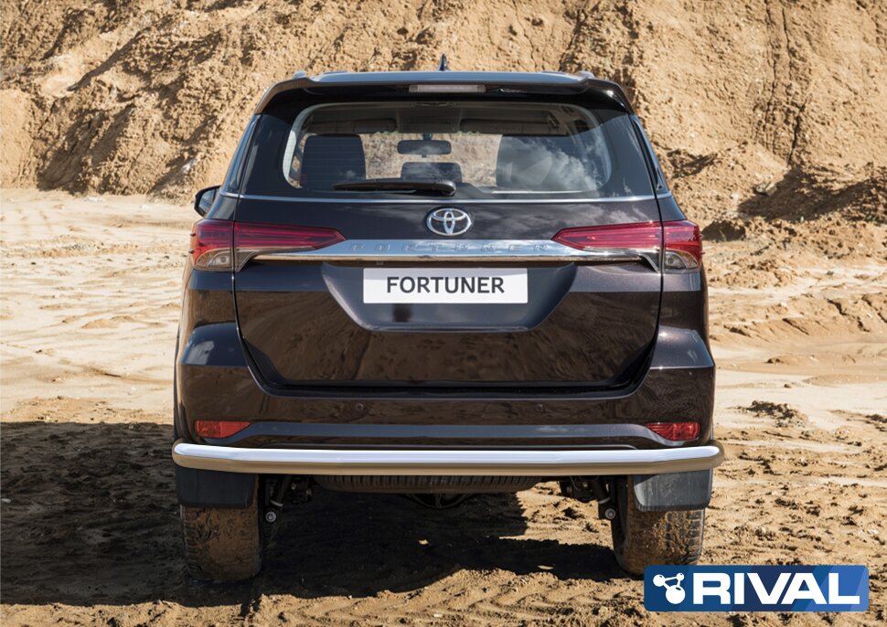 Защита заднего бампера d76 + комплект крепежа, RIVAL, Toyota Fortuner 2017-