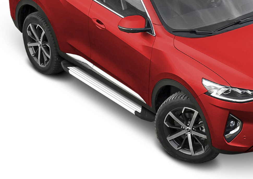Пороги площадки (подножки) "Silver" Rival для Haval F7x 2019-2022 2022-н.в., 180 см, 2 шт., алюминий, F180AL.9403.1 с доставкой по всей России