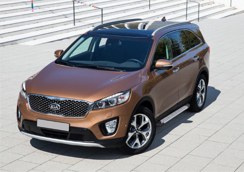 Пороги площадки (подножки) "Bmw-Style круг" Rival для Kia Sorento III Prime 2015-2017, 180 см, 2 шт., алюминий, D180AL.2803.3 купить недорого