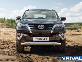 Защита переднего бампера d76+d57 + комплект крепежа, Rival, Toyota Fortuner 2017-
