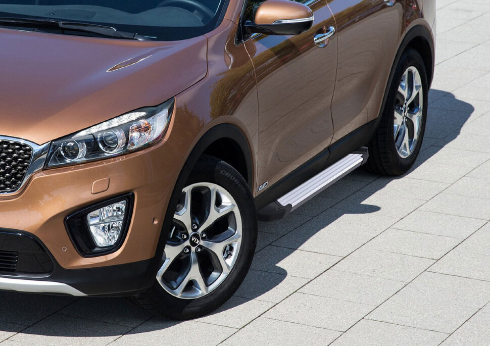 Пороги площадки (подножки) "Silver" Rival для Kia Sorento III Prime 2015-2017, 180 см, 2 шт., алюминий, F180AL.2803.3 с доставкой по всей России