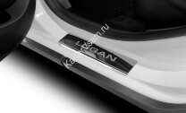 Накладки на пороги AutoMax для Renault Logan II седан 2014-2018 2018-н.в., нерж. сталь, с надписью, 4 шт., AMRELOG01