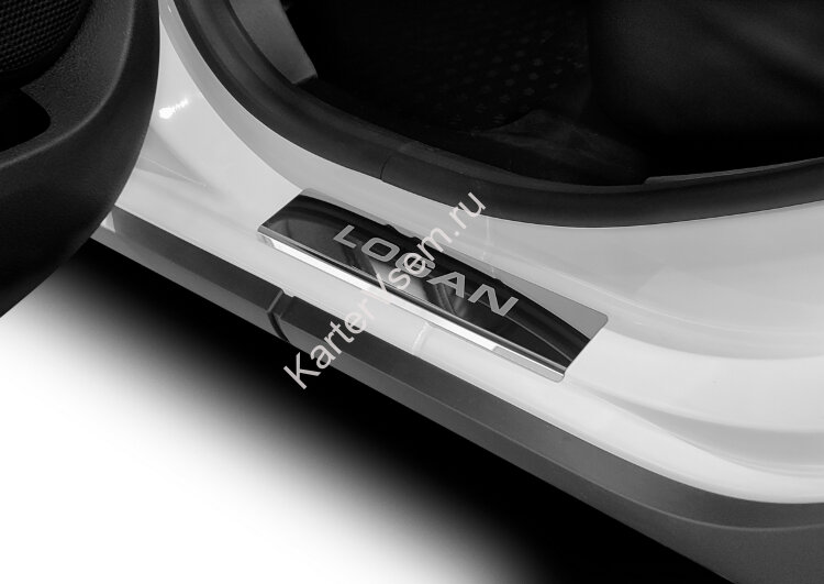 Накладки на пороги AutoMax для Renault Logan II седан 2014-2018 2018-н.в., нерж. сталь, с надписью, 4 шт., AMRELOG01