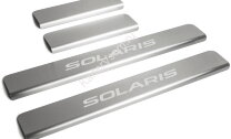 Накладки на пороги Rival для Hyundai Solaris I 2010-2017, нерж. сталь, с надписью, 4 шт., NP.2301.3 купить недорого