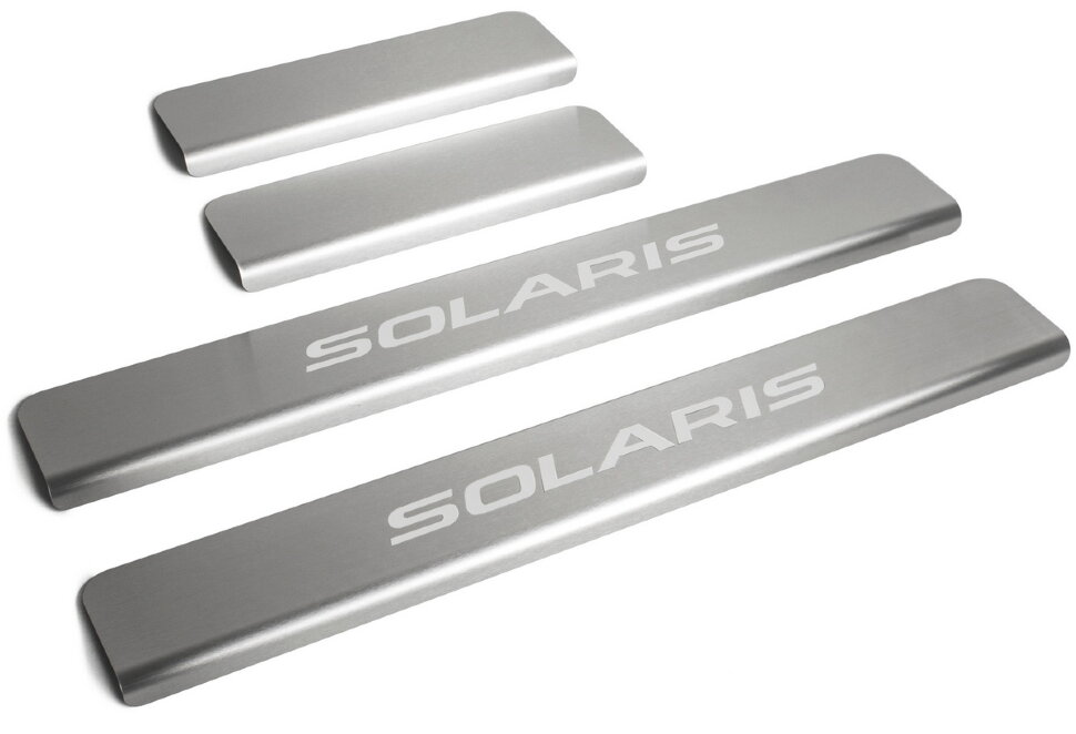 Накладки на пороги Rival для Hyundai Solaris I 2010-2017, нерж. сталь, с надписью, 4 шт., NP.2301.3 купить недорого