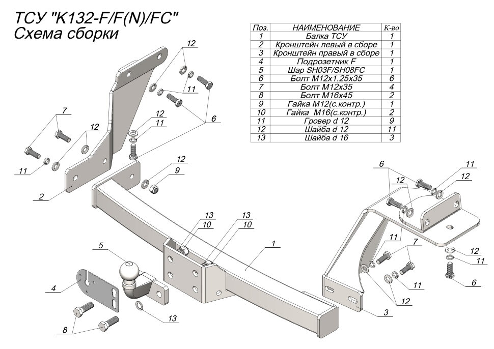 Фаркоп Kia Sorento  (ТСУ) арт. K132-F(N)