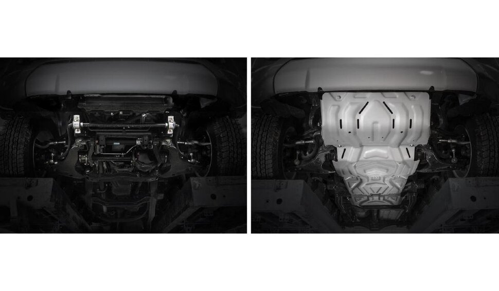 Защита радиатора, картера, КПП и РК Rival (усиленная, серая) для Mitsubishi L200 V 2015-2019 2018-н.в., алюминий 4 мм/сталь 3 мм, 4 части, с крепежом, штампованная, K222.4052.1