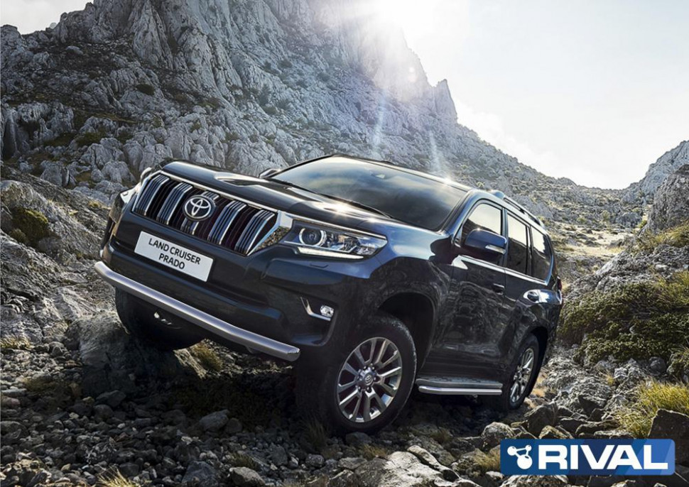 Защита переднего бампера d76 + комплект крепежа, RIVAL, Toyota Land Cruiser 150 Prado 2017-