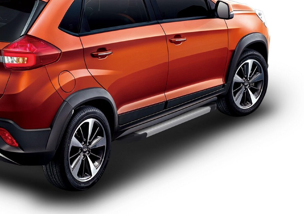 Пороги площадки (подножки) "Silver" Rival для Chery Tiggo 2 2017-2020, 173 см, 2 шт., алюминий, F173AL.0904.1 с доставкой по всей России