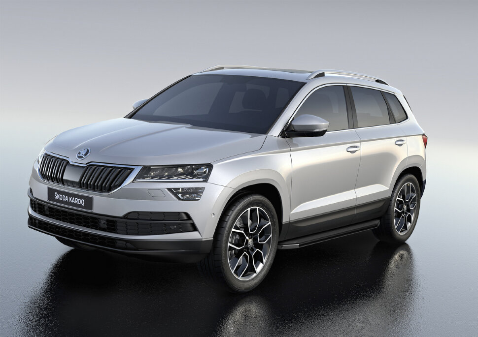 Пороги площадки (подножки) "Premium" Rival для Skoda Karoq 2020-н.в., 180 см, 2 шт., алюминий, A180ALP.5103.1 купить недорого