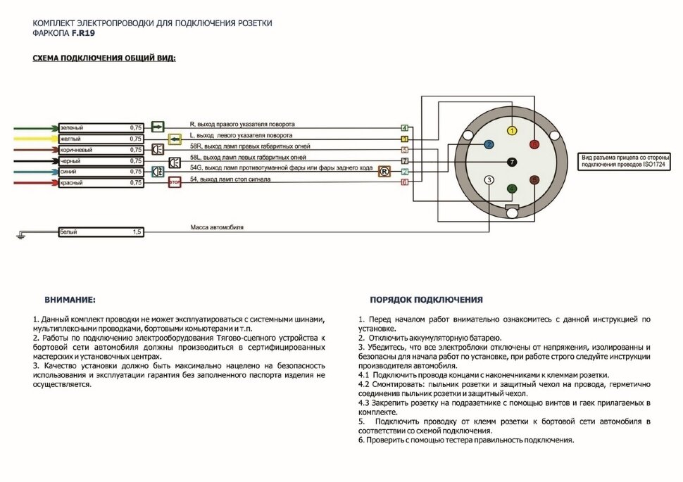 Комплект электрики Rival универсальный (резетка 7-pin + электропроводка 1,9 метра), F.PR19