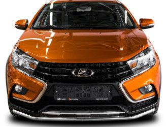 Защита переднего бампера d42 Rival для Lada Vesta Cross универсал 2017-н.в., нерж. сталь, R.6007.002