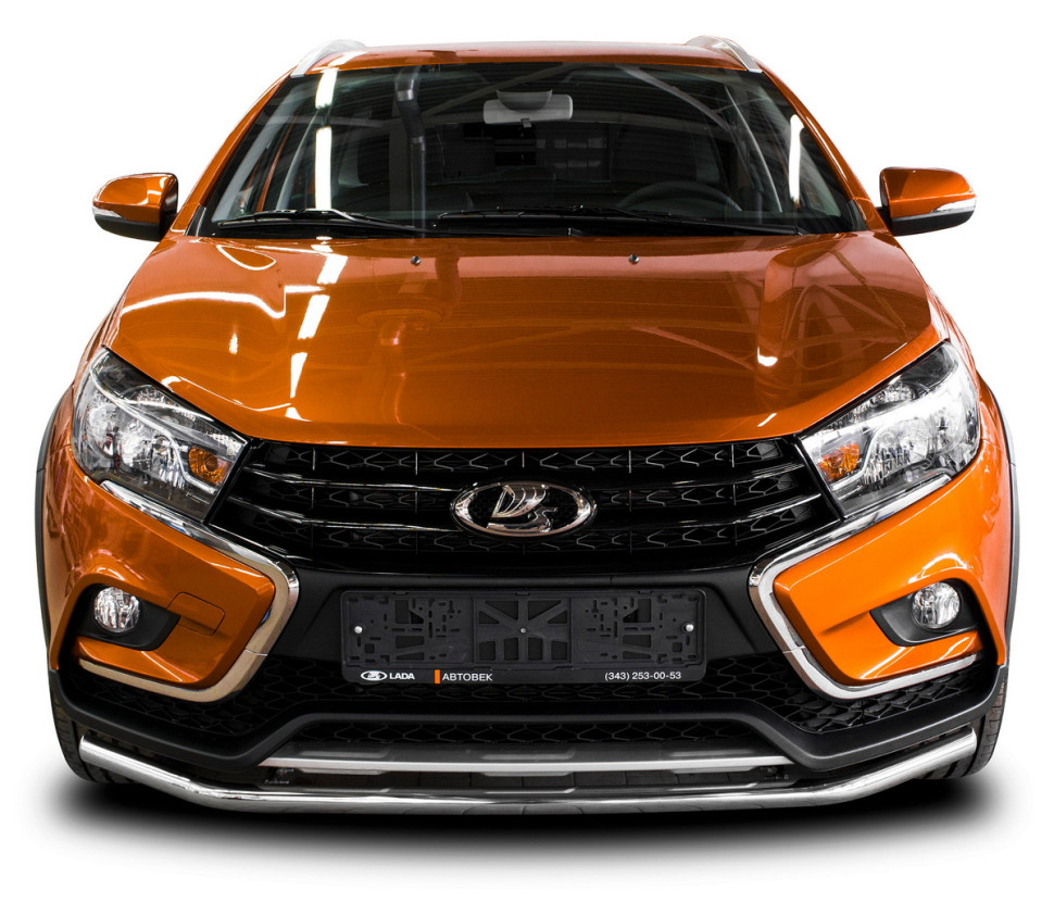 Защита переднего бампера d42 Rival для Lada Vesta Cross универсал 2017-н.в., нерж. сталь, R.6007.002
