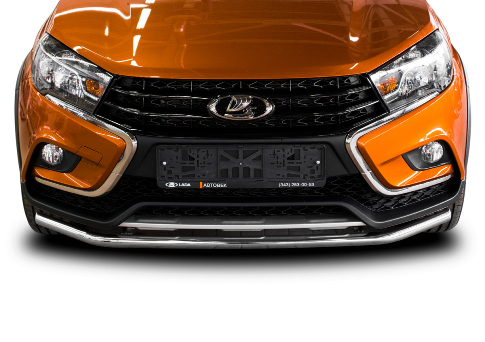 Защита переднего бампера d42 Rival для Lada Vesta Cross универсал 2017-н.в., нерж. сталь, R.6007.002