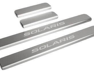 Накладки на пороги Rival для Hyundai Solaris II 2017-2020 2020-н.в., нерж. сталь, с надписью, 4 шт., NP.2312.3