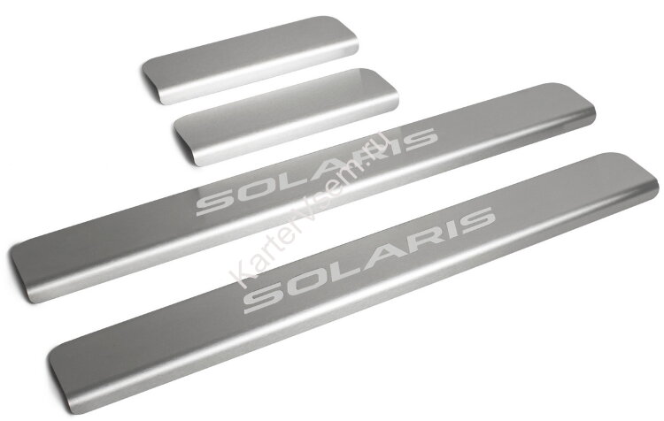 Накладки на пороги Rival для Hyundai Solaris II 2017-2020 2020-н.в., нерж. сталь, с надписью, 4 шт., NP.2312.3 купить недорого