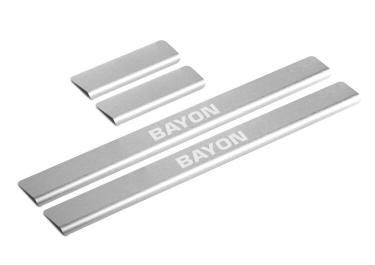 Накладки порогов Rival для Hyundai Bayon 2021-н.в., нерж. сталь, с надписью, 4 шт., NP.2323.3 купить недорого