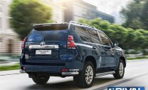 Защита заднего бампера d76+d42 Уголки + комплект крепежа, RIVAL, Toyota Land Cruiser 150 Prado 2017-