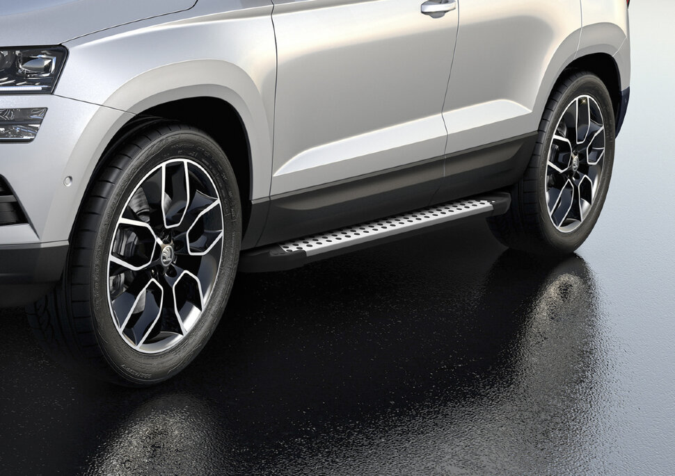 Пороги площадки (подножки) "Bmw-Style круг" Rival для Skoda Karoq 2020-н.в., 180 см, 2 шт., алюминий, D180AL.5103.1 с доставкой по всей России