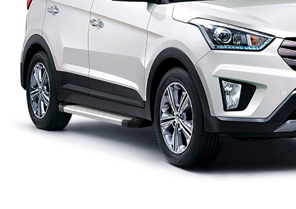 Пороги площадки (подножки) "Silver" AutoMax для Hyundai Creta I 2016-2021, 173 см, 2 шт., алюминий, AMS.F173S.2303.1 с доставкой по всей России