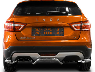 Защита заднего бампера d42 уголки Rival для Lada Vesta Cross универсал 2017-н.в., нерж. сталь, 2 части, R.6007.007