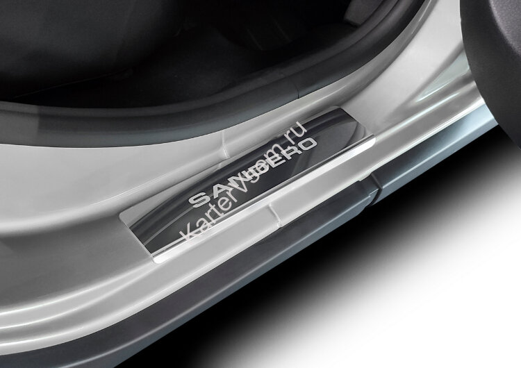 Накладки на пороги AutoMax для Renault Sandero Stepway II 2014-2018 2018-н.в., нерж. сталь, с надписью, 4 шт., AMRESAN01
