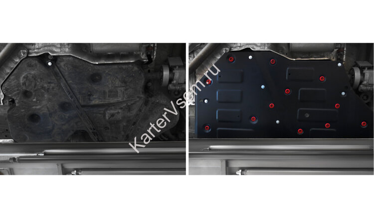 Защита топливного бака АвтоБроня для Volkswagen Teramont 4WD 2017-2020 2021-н.в., штампованная, сталь 1.8 мм, 2 части, с крепежом, 111.05862.1