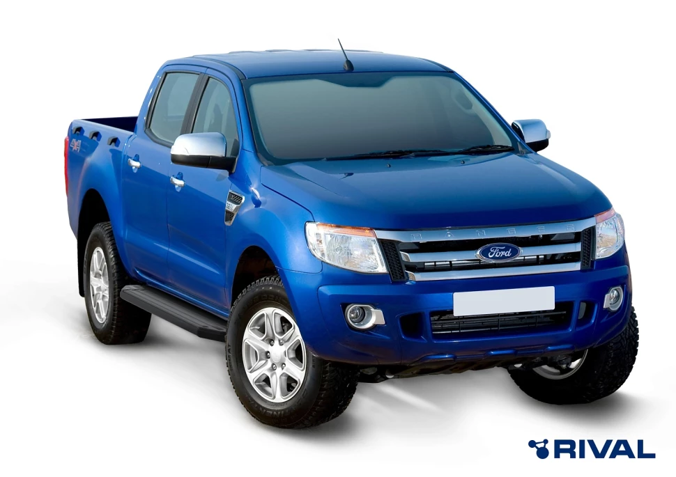 Пороги на автомобиль (подножки) "Premium-Black" Rival для Ford Ranger III 2011-2015, 193 см, 2 шт., алюминий, A193ALB.1803.1