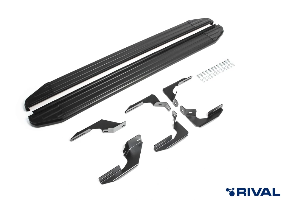 Пороги на автомобиль (подножки) "Premium-Black" Rival для Ford Ranger III 2011-2015, 193 см, 2 шт., алюминий, A193ALB.1803.1