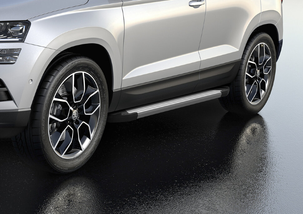Пороги площадки (подножки) "Silver" Rival для Skoda Karoq 2020-н.в., 180 см, 2 шт., алюминий, F180AL.5103.1 с доставкой по всей России