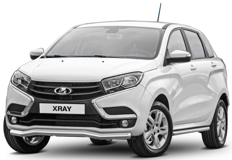 Защита переднего бампера d57 волна Rival для Lada XRay 2015-н.в., нерж. сталь, R.6003.002