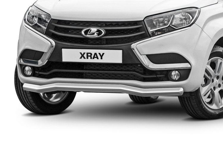 Защита переднего бампера d57 волна Rival для Lada XRay 2015-н.в., нерж. сталь, R.6003.002