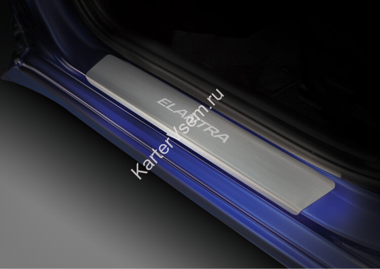 Накладки на пороги Rival для Hyundai Elantra AD рестайлинг 2019-н.в., нерж. сталь, с надписью, 4 шт., NP.2314.3 с доставкой по всей России